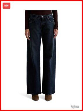 Women's Low Rise Baggy Wide Leg Jeans 100% Cotton Puddle Hem